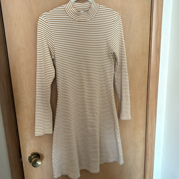 EUC Cream and mustard striped American Apparel mock turtleneck minidress Sz L - Picture 4 of 6